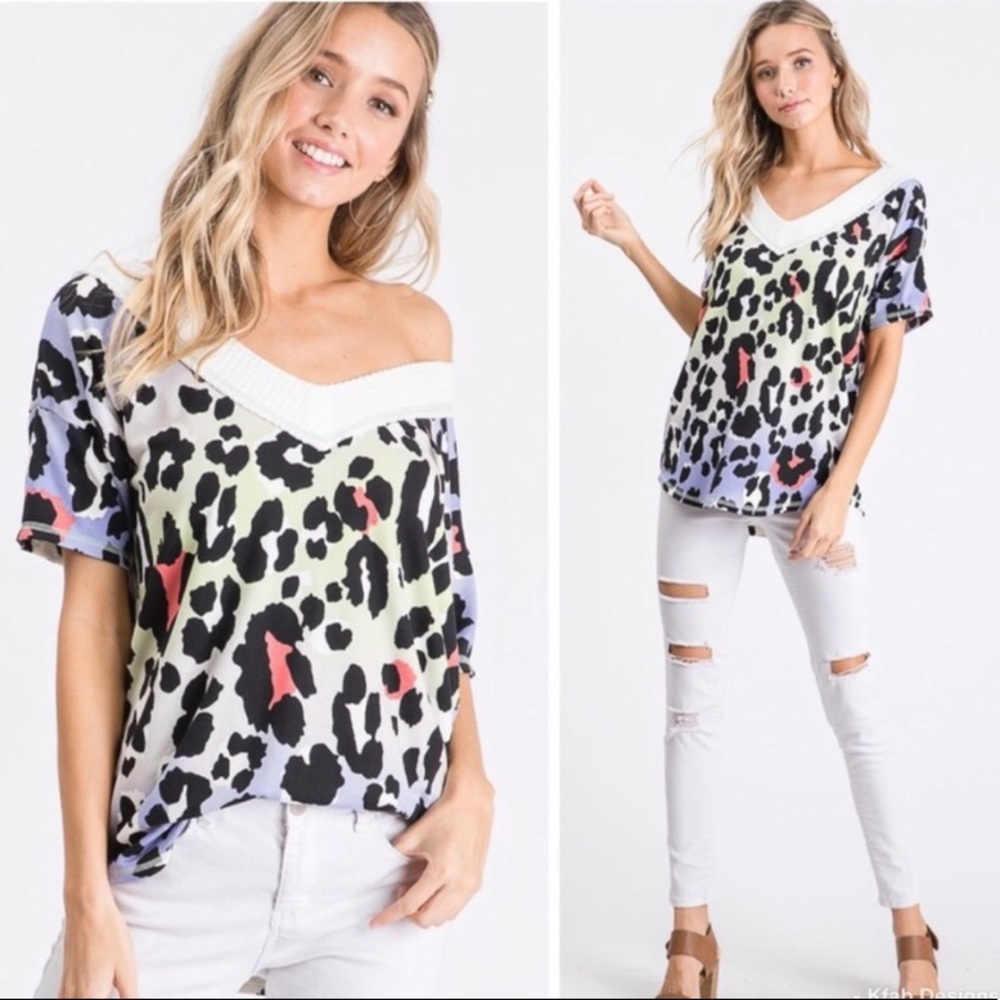 Animal print V neck top